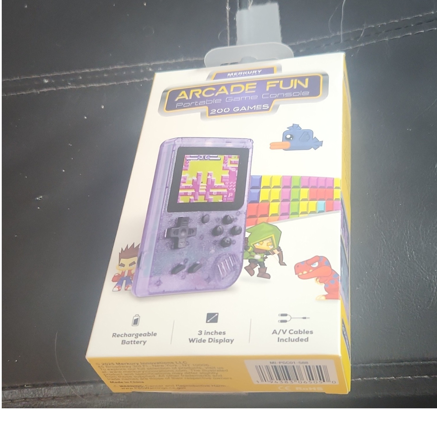 Merkury Innovations Arcade Fun Handheld Game Console Purple 200 Games Rechargea…