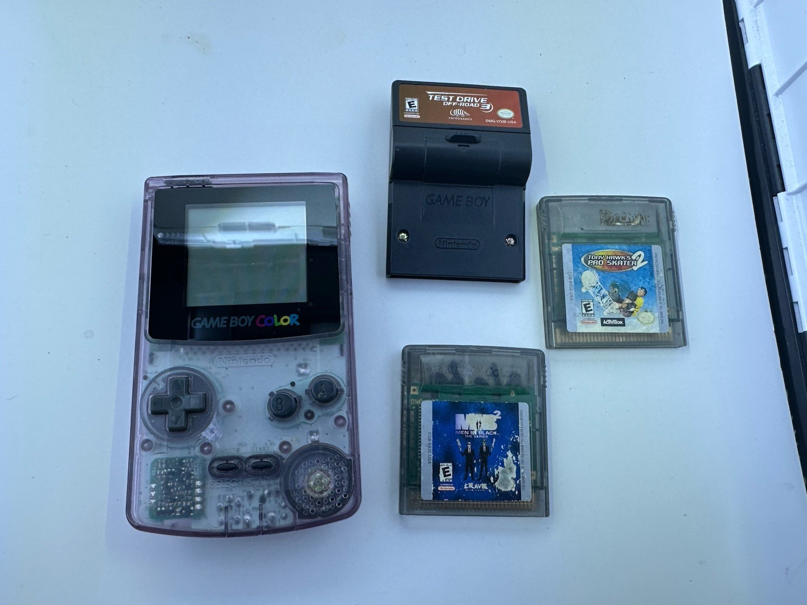 Nintendo GameBoy Color Atomic Purple W 3 Games Tony Hawk Men In Black Test Drive