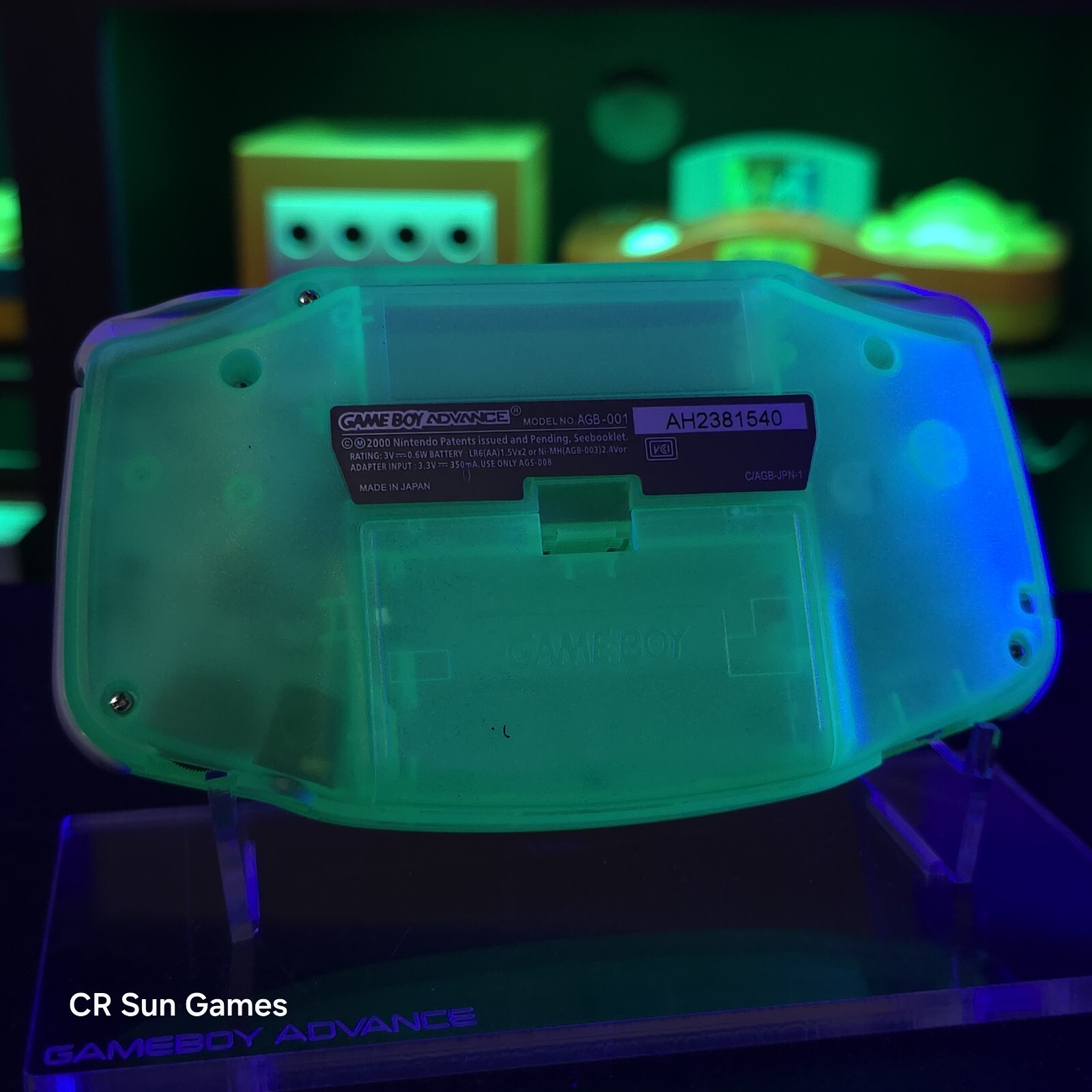 Teal Glow In The Dark GameBoy Advance GBA Console with iPS Backlight LCD MOD