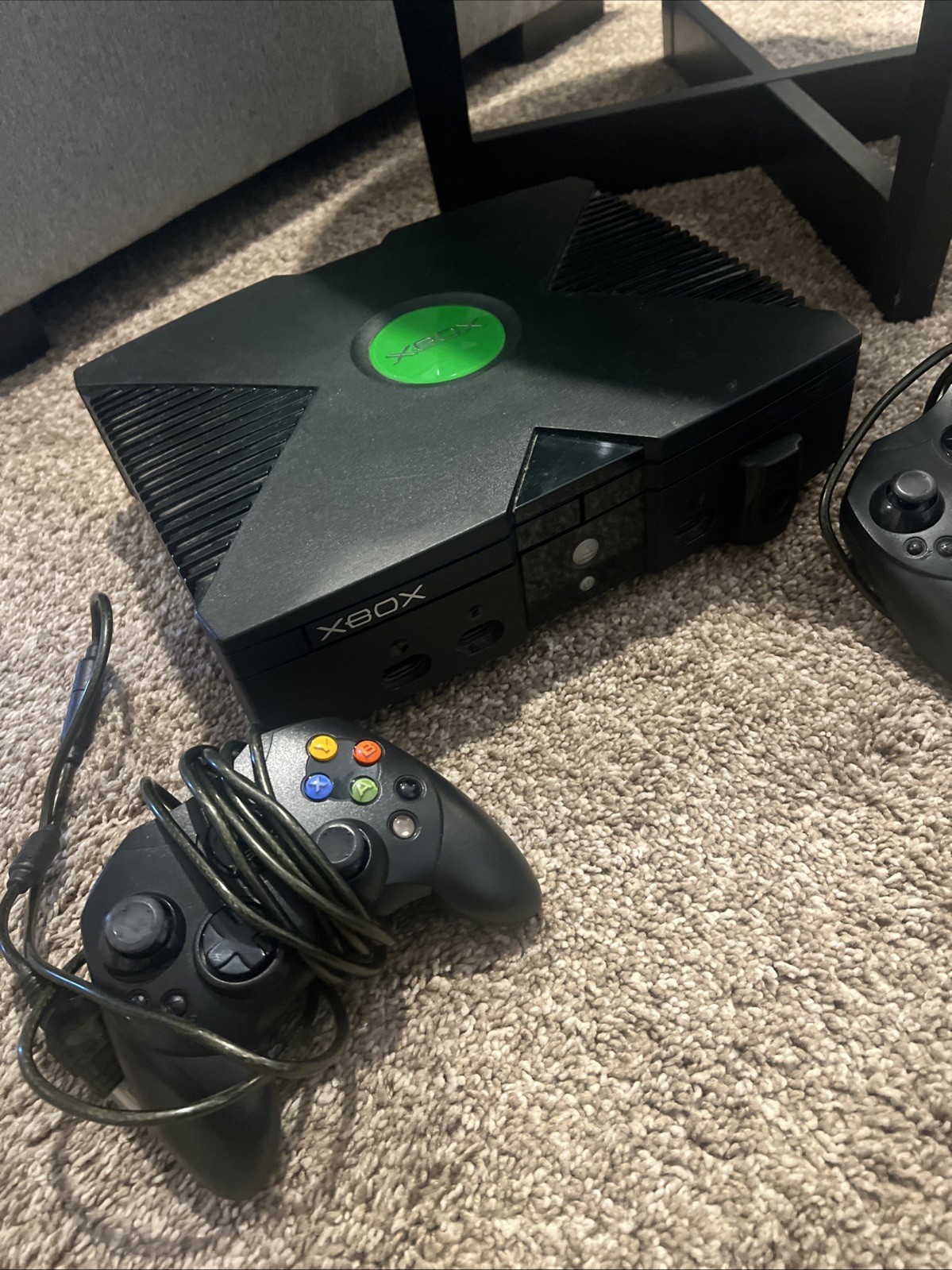 Microsoft Xbox 2001 Black Console Tested Working With 2 Controllers & Cords