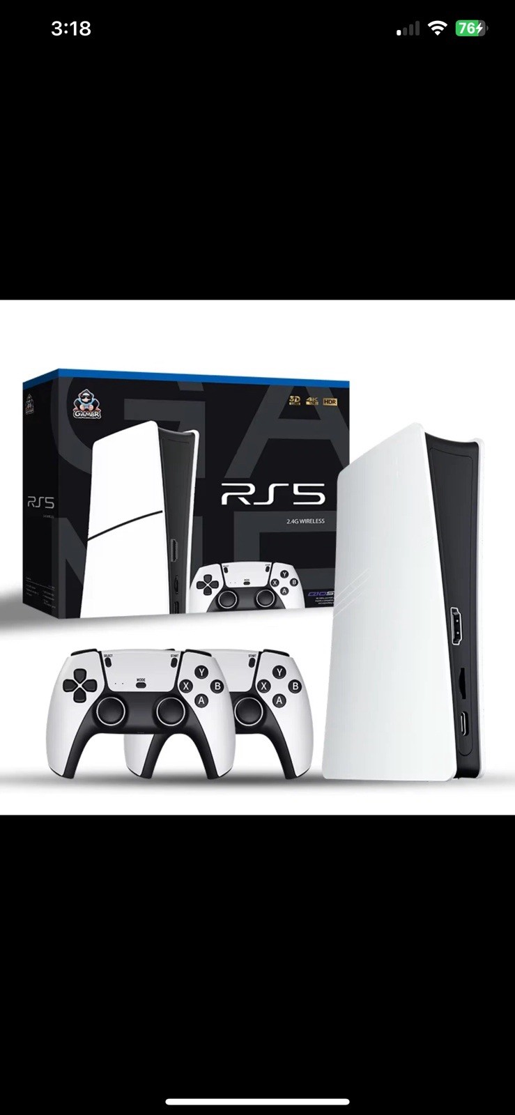 RS5 Game Console Dual Stick 2.4G 2 Wireless Controllers 20000+64GB 2 Joysticks
