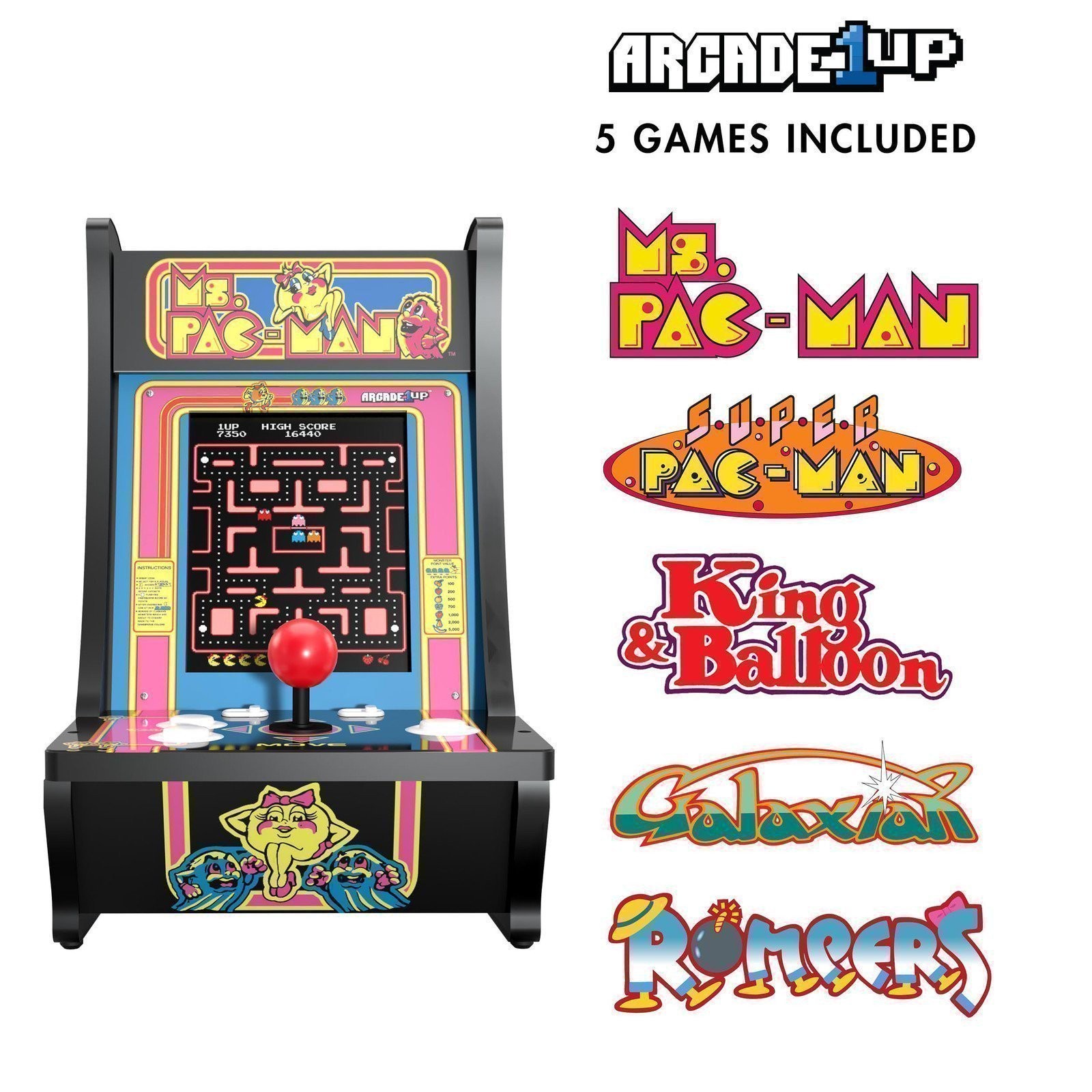 Arcade1Up Ms. Pac-Man Countercade 5-in-1 Arcade Machine 8″ A1U 1Y Warranty