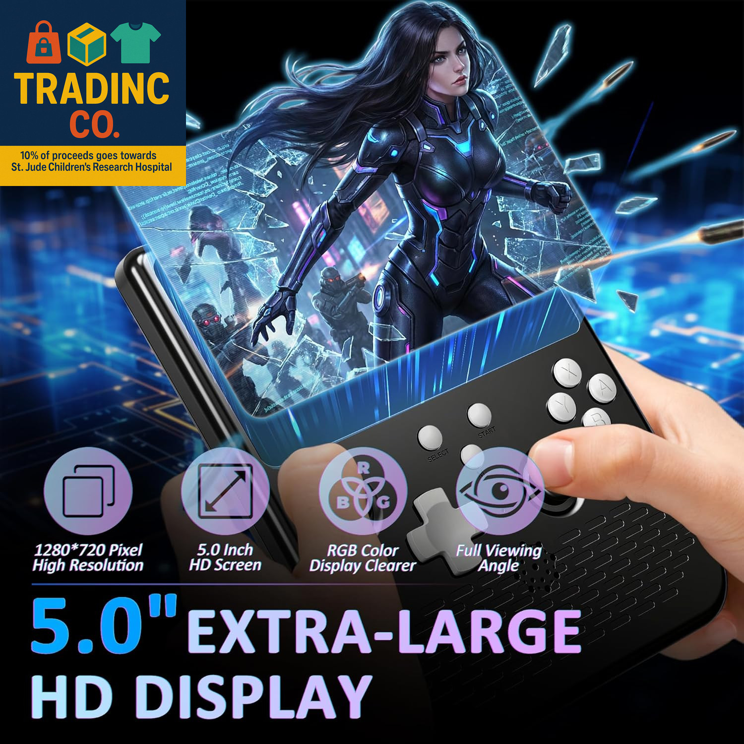 H5 Retro Gaming Console, 5.0 Inch IPS HD Screen Handheld Game Console, 256GB TF
