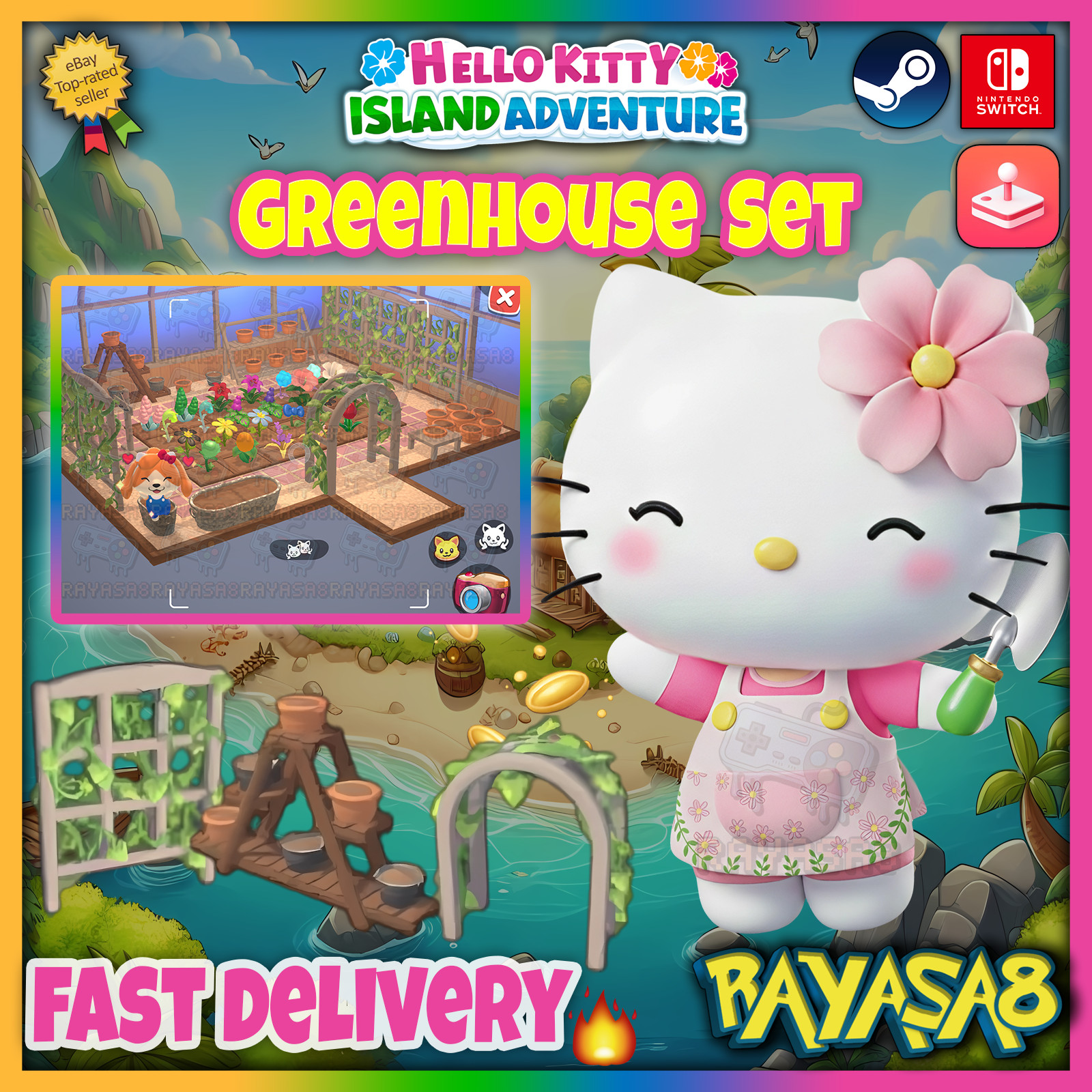 Greenhouse Furniture 🪴 Hello Kitty Island Adventure | Arcade | Nintendo | Steam
