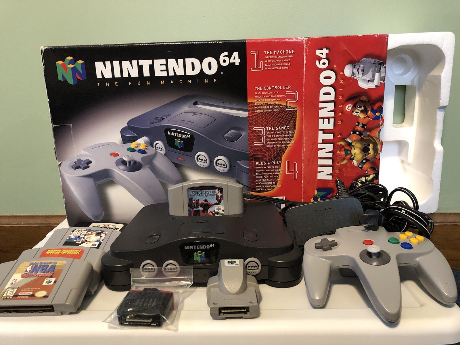 Nintendo 64 Console With Box N64 Controller/Expansion & Rumble Pack/Games