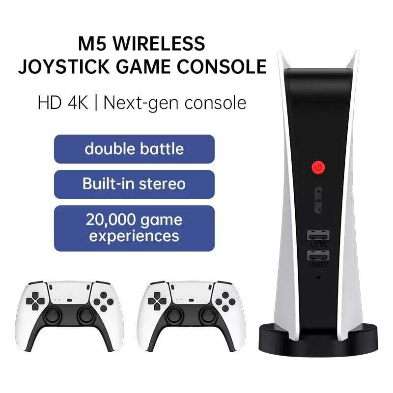 TV game console HappyJoe White M5, 64GB, 15000+ Games supports PS1/MAME/GBA