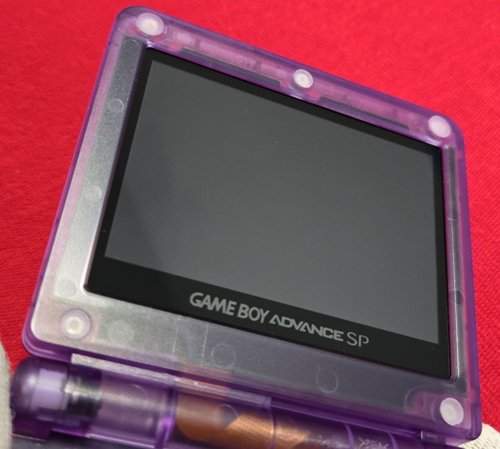 Clear Purple GameBoy Advance SP – IPS Bright LCD + USB-C Charging + New Battery