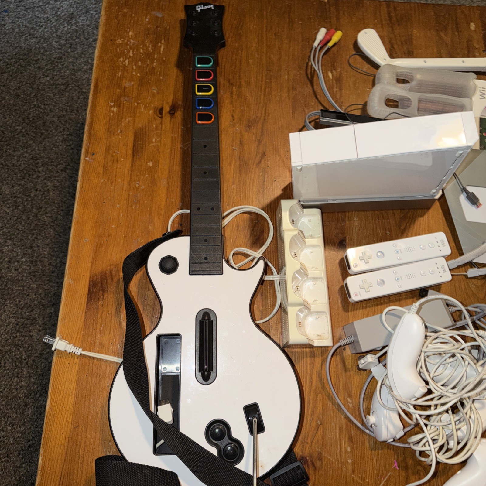 Nintendo Wii Bundle w/ Controllers, Guitar, Games And Extras See Pics!