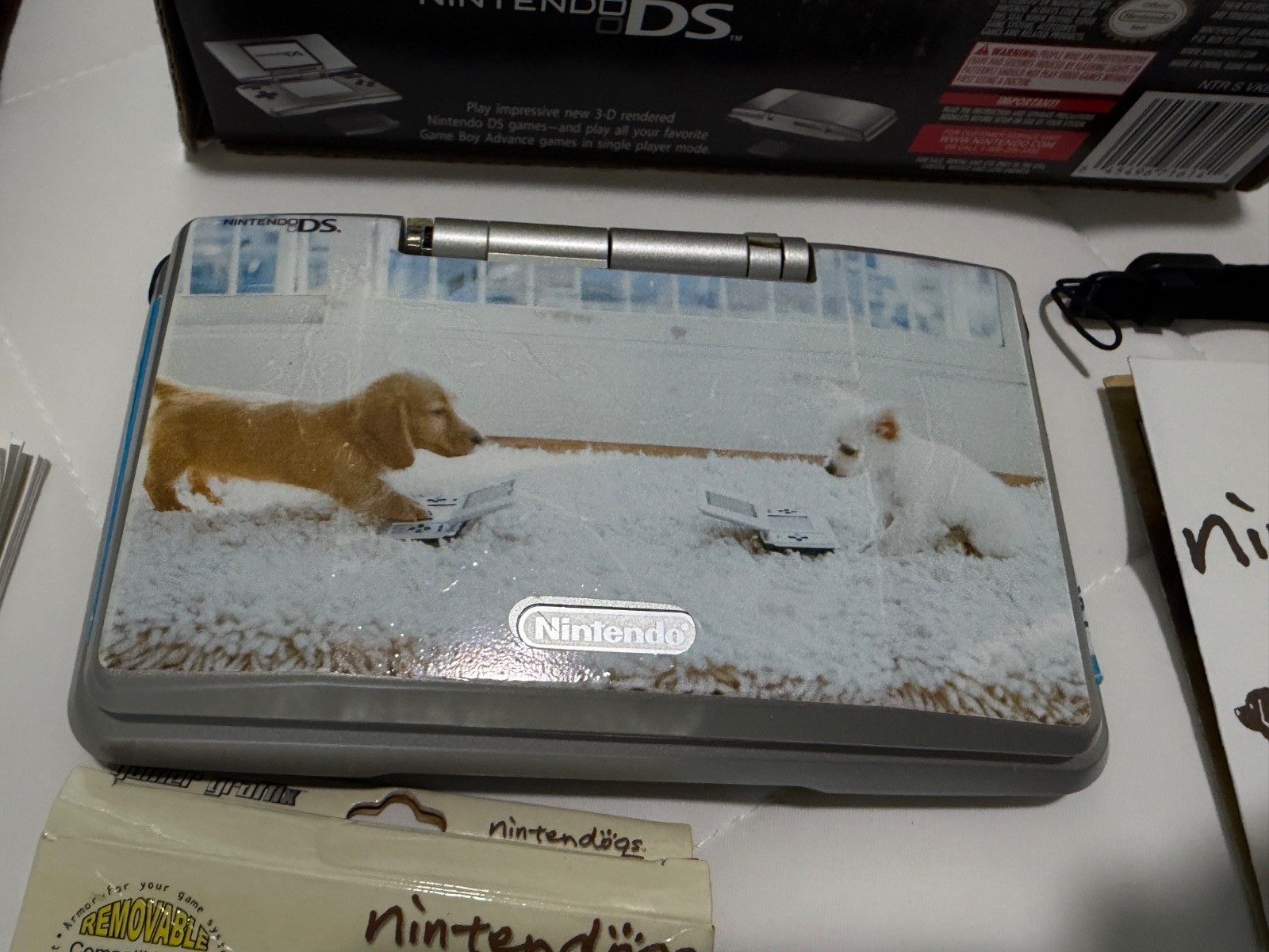 Nintendo DS Handheld Silver Console NTR-001 – Hinge Broken – Nintendogs Graffix