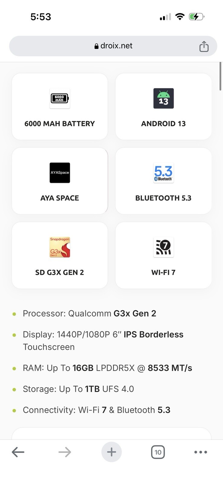 AYANEO Pocket S Gaming Console 16GB/512GB White 1440p