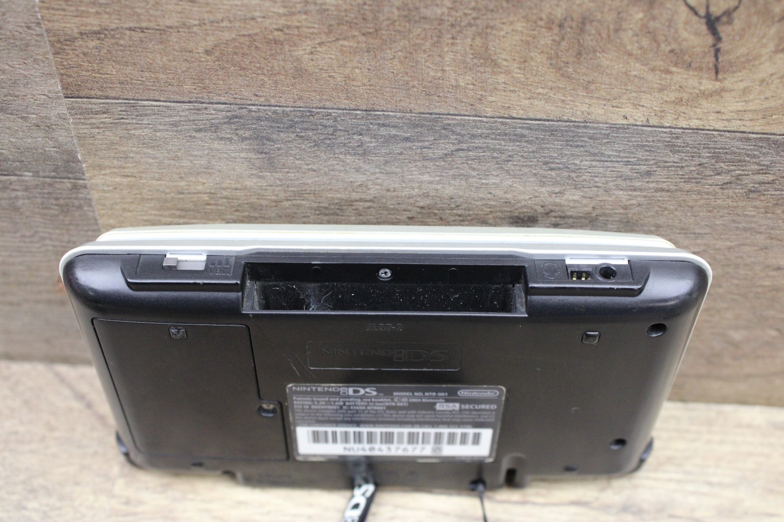 Nintendo DS NTR-001 Console Titanium Silver Tested Works Broken Hinge, Lines