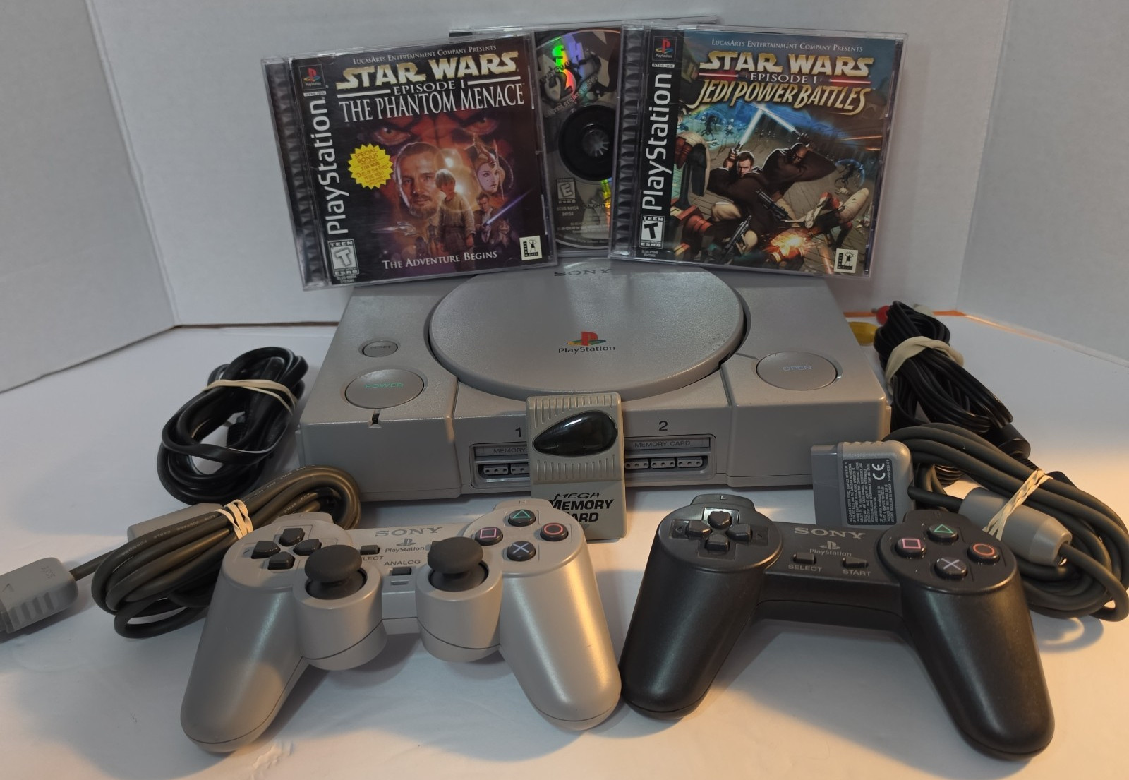 Bundle Sony PlayStation 1 PS1 Console w/ 3 Games Controllers Memory TESTED