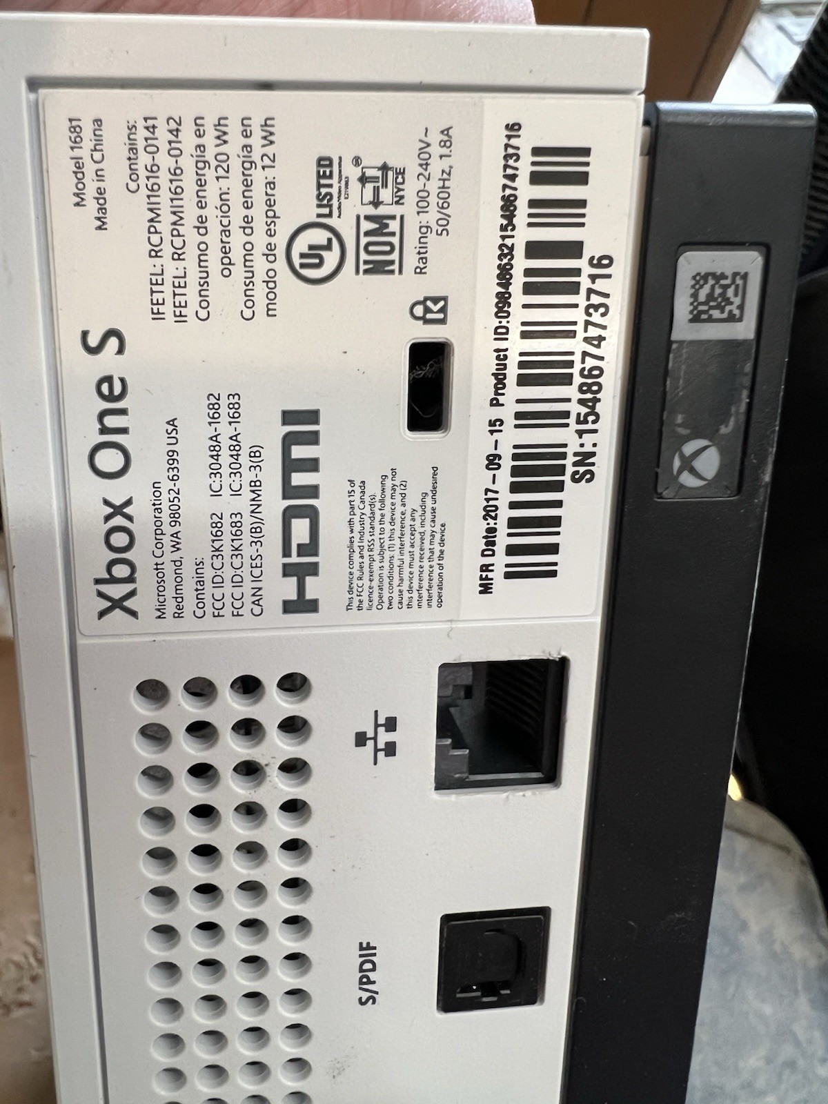 Microsoft Xbox One S model 1681 tested working