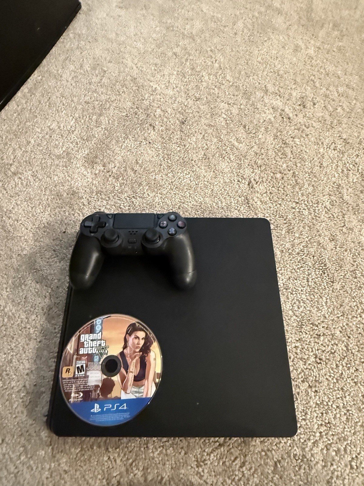 Sony PlayStation 4 Jet Black Console With Two Controllers and Wires