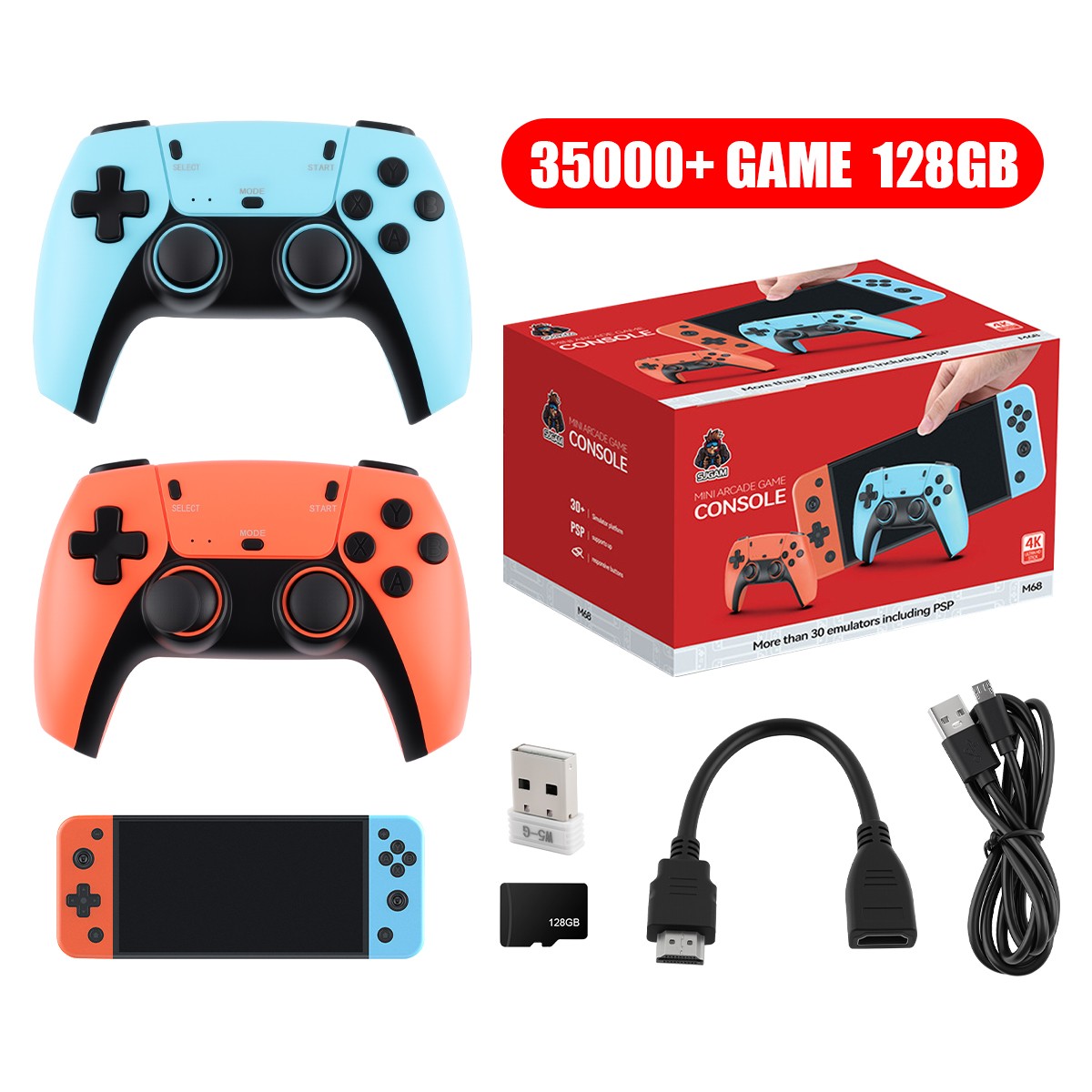 4K Retro Game Console Plug&Play 40000+ Video Game Stick +2x Wireless Controllers