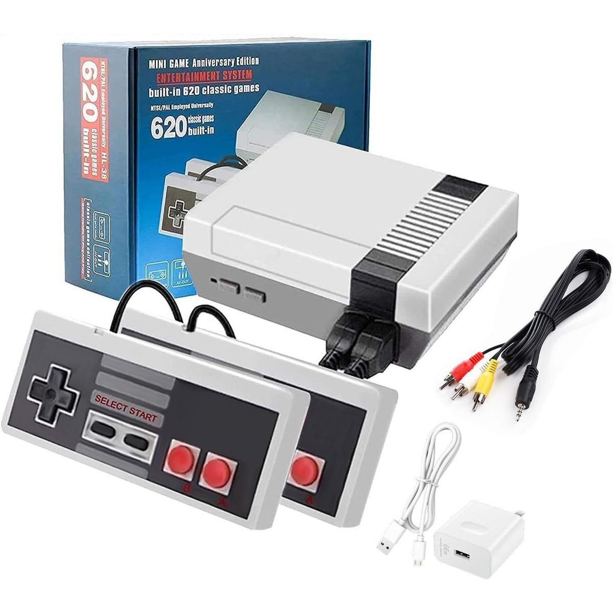 LINK RETRO MINI CONSOLE 620 GAMES 8 BIT SYSTEM BUILT IN 2 CONTROLLERS – GRAY