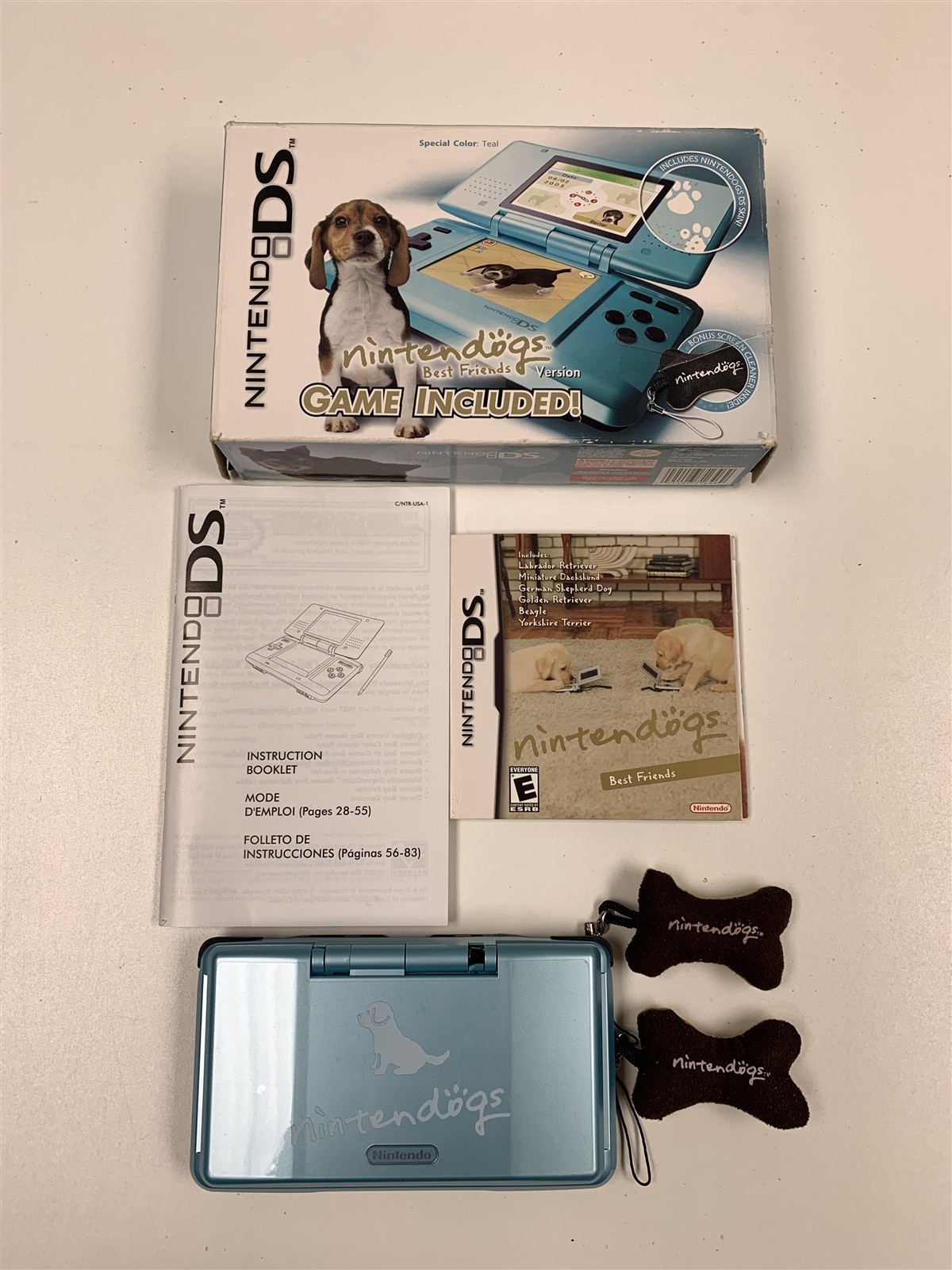 Nintendo DS Teal Nintendogs Boxed Console Broken Hinge Tested Works