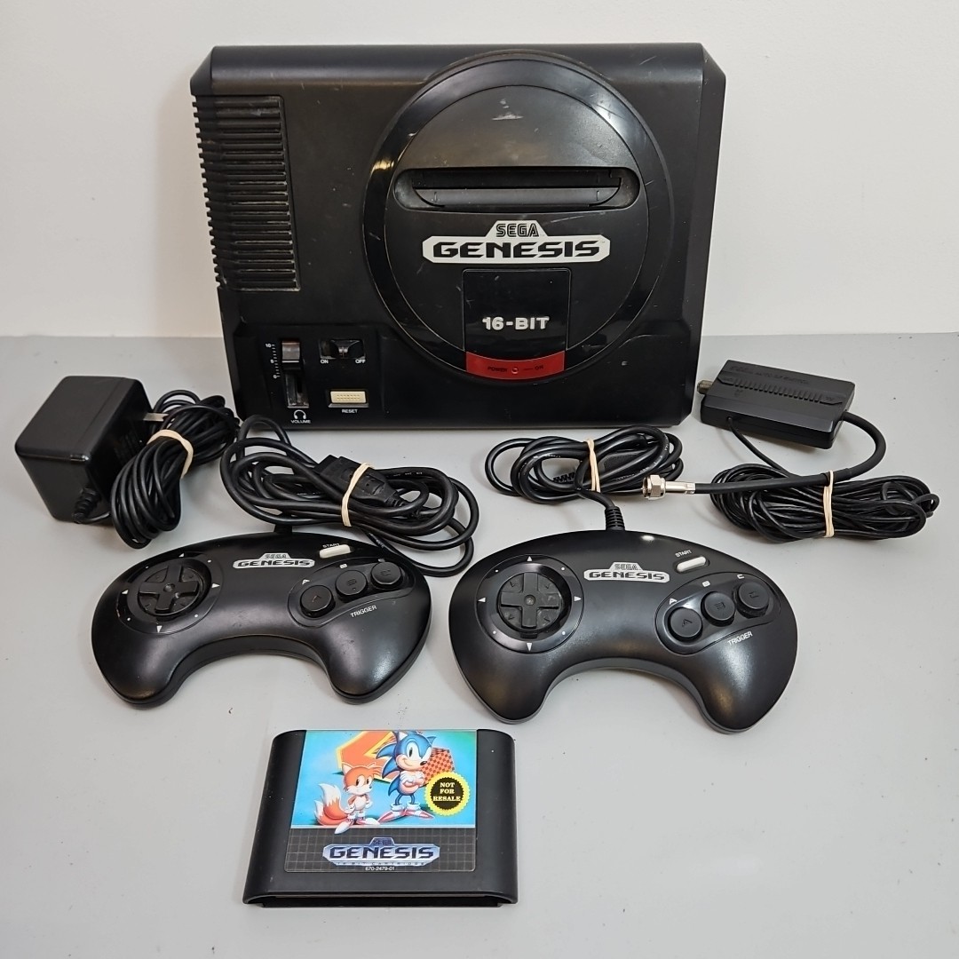 SEGA GENESIS Console MK-1601 System 1st Model, 2 OEM Controllers, Sonic 2 & more