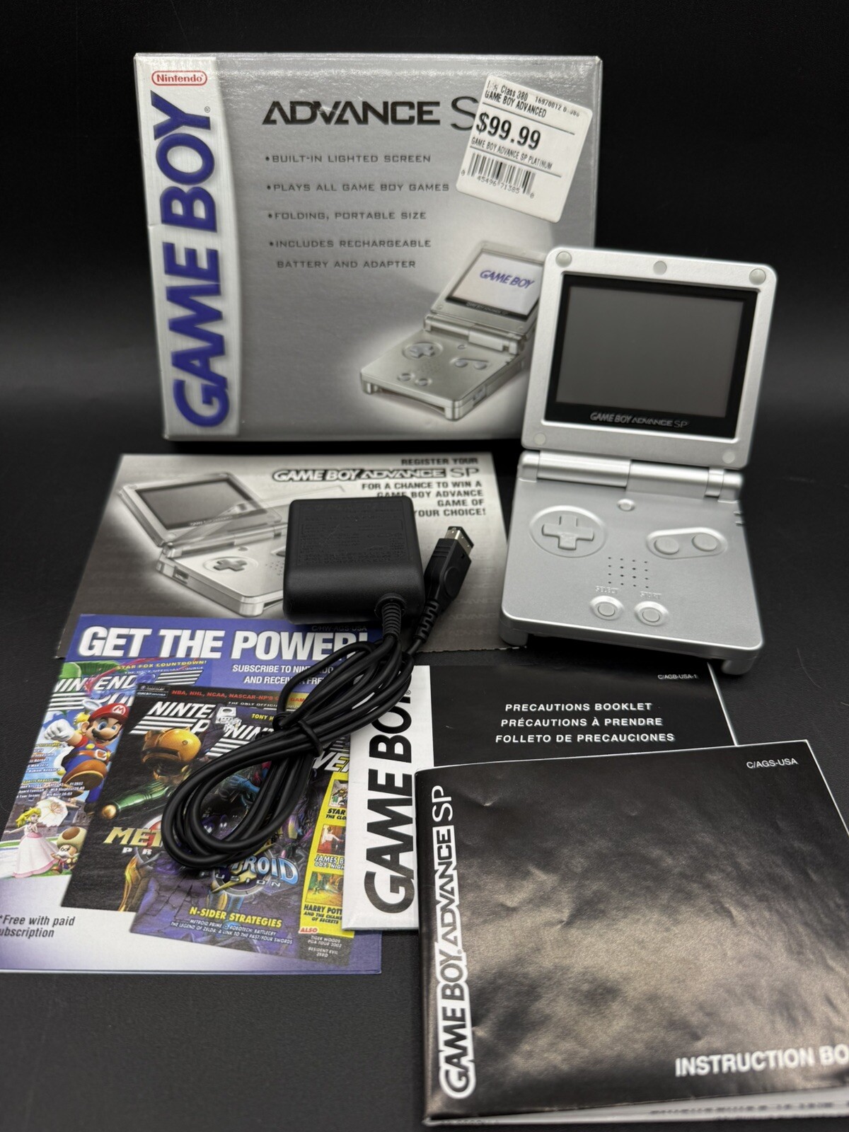 Nintendo Game Boy Advance SP Silver AGS-001 CIB GBA Complete NM MINTY ALL ORG