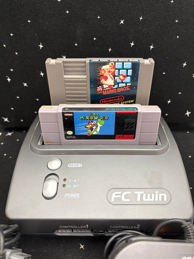 VTG FC Twin Console W/2 Controllers Plays NES & SNES 2 Games No Power Cord
