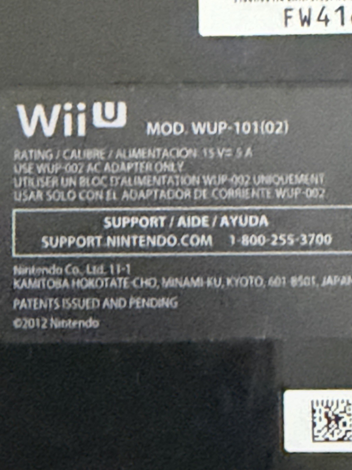 Nintendo Wii U WUP-101(02) Black Console Only With OEM Power Supply UNTESTED