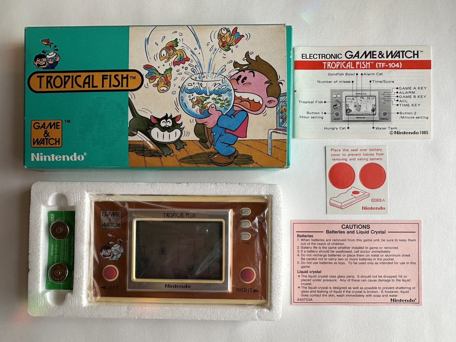 1985 Nintendo-Game & Watch-TROPICAL FISH-CIB-Complete- Near Mint-US seller-RARE