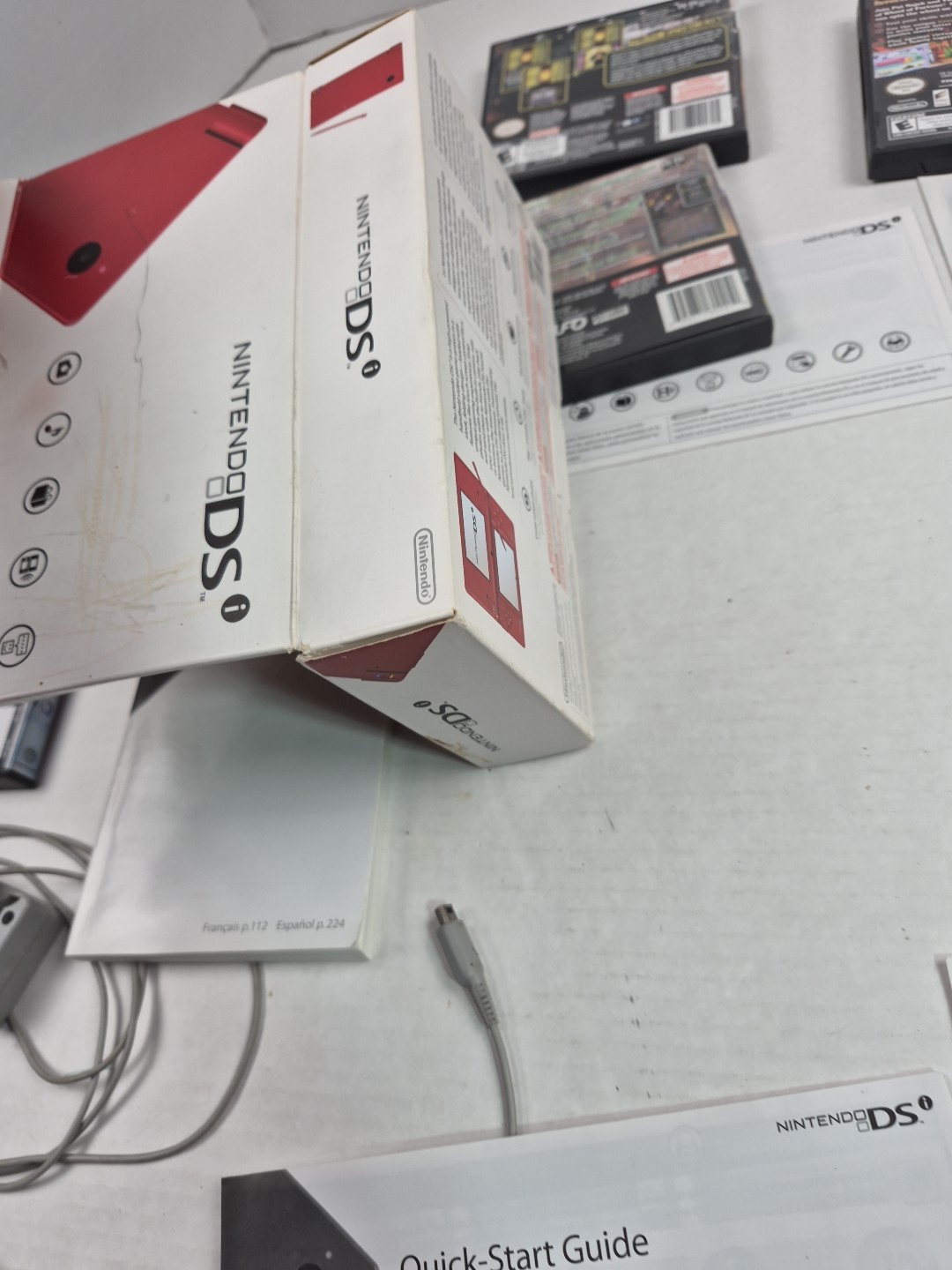 Nintendo DSI Matte Red Handheld System Box Charger Games Tested With Issues