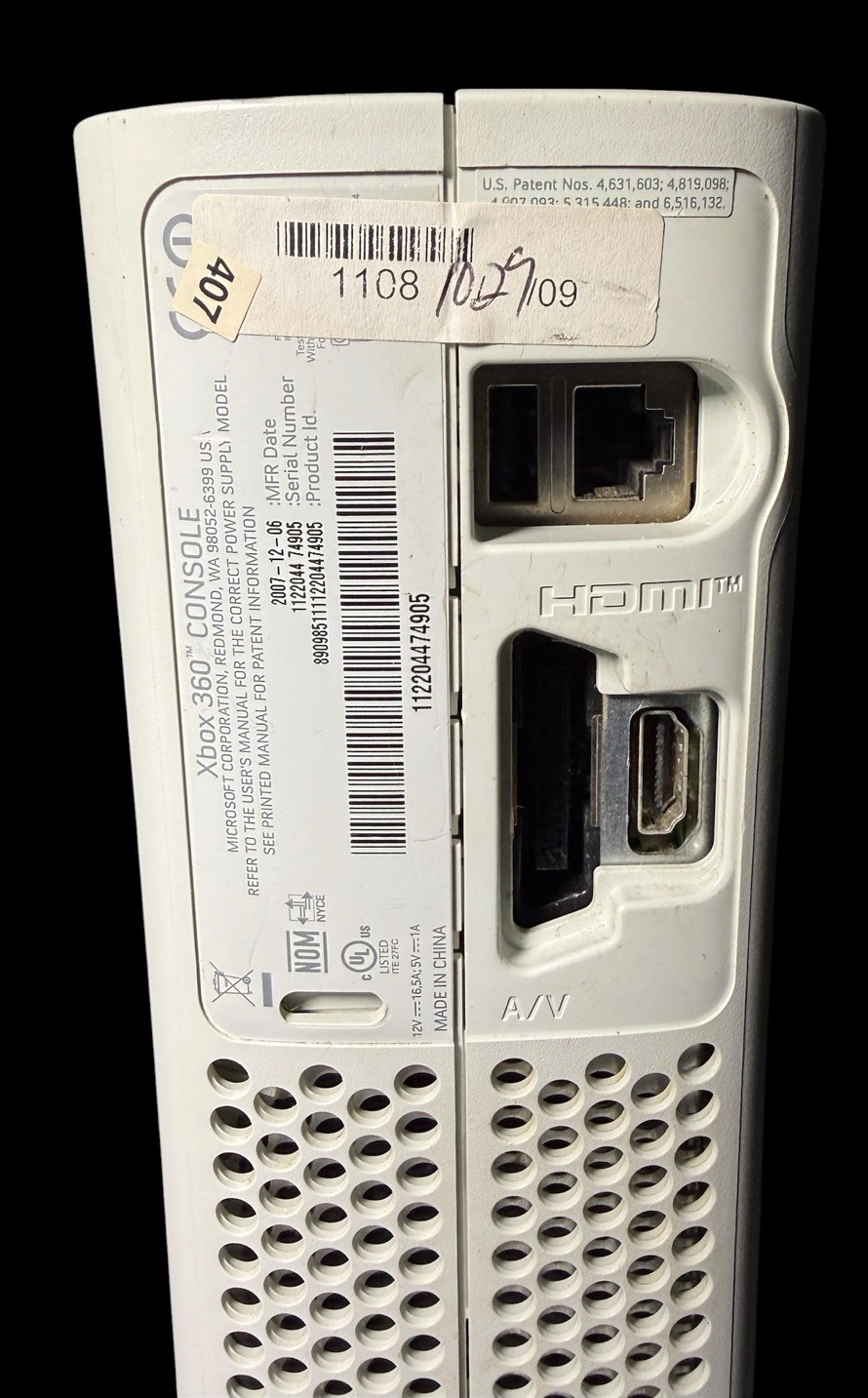 Xbox 360 White Console Untested For Parts Only No Returns 12-06-2007