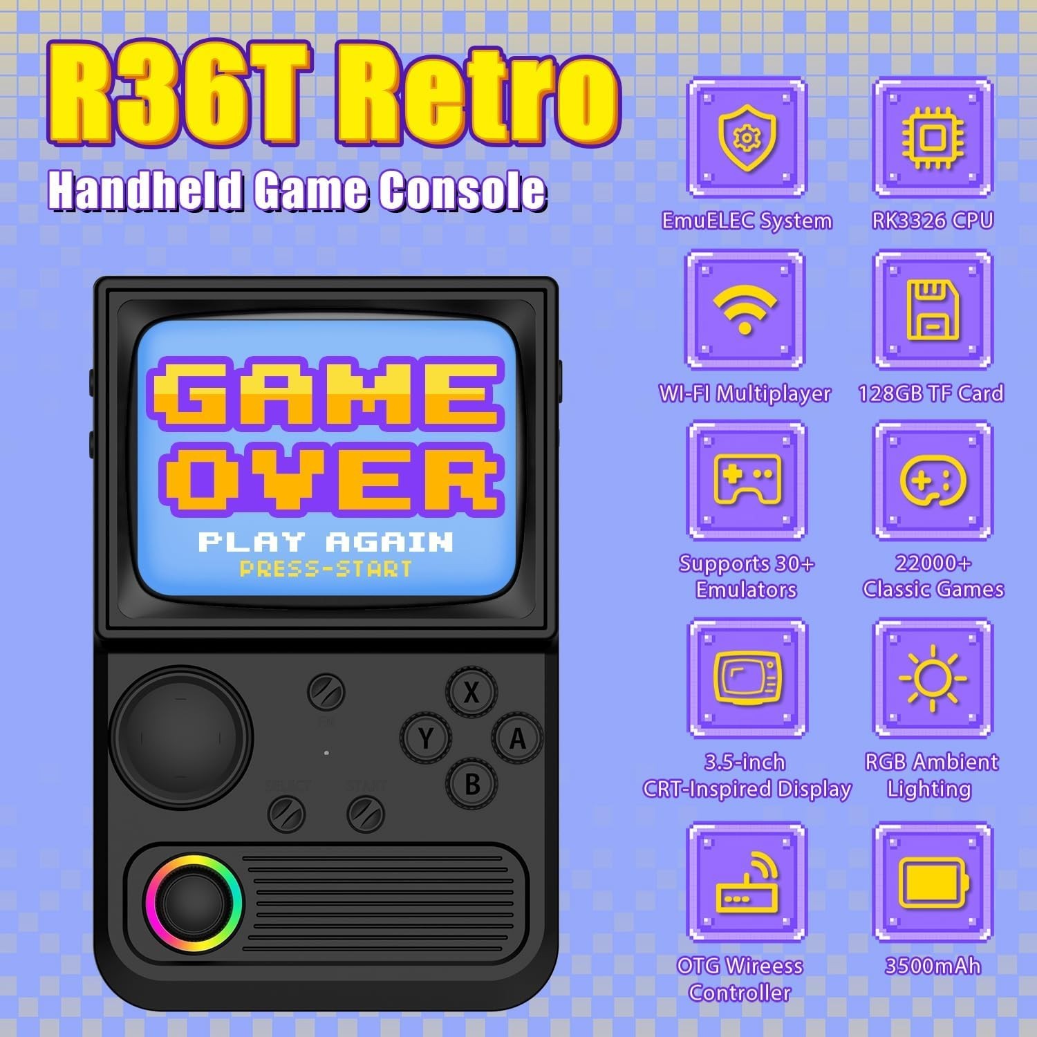Portable R36T Retro Gaming Console – 3.5» Screen, 3500mAh Battery Life