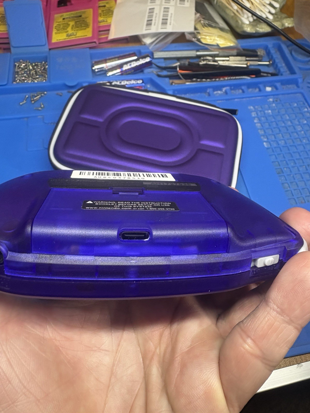 Purple Transparent Gameboy Advance Backlit IPS GBA Nintendo V5 Case 1800 mah