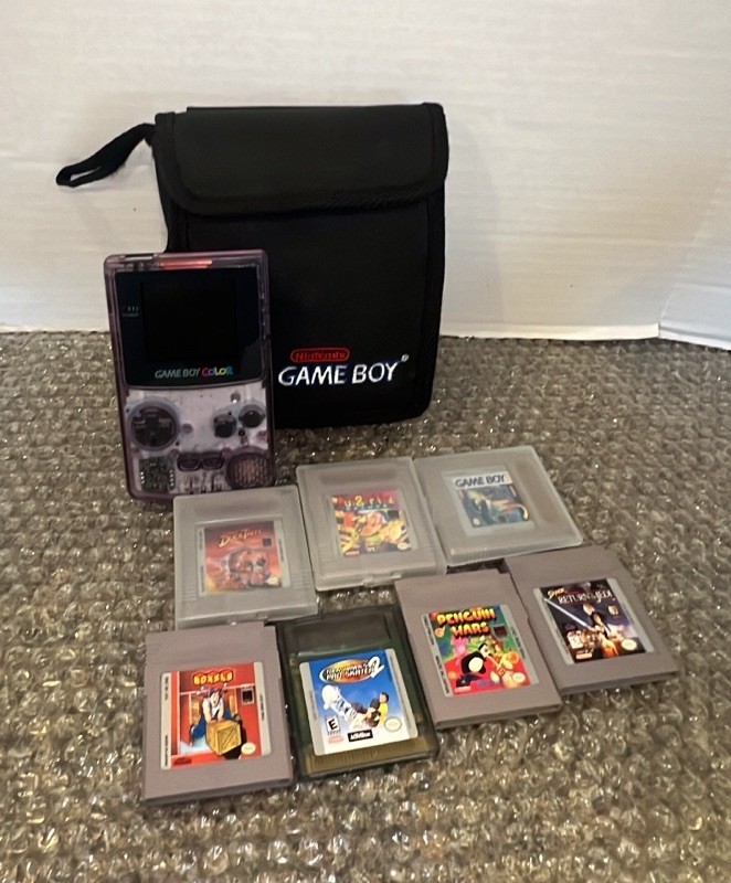 Nintendo Game Boy Color Atomic Purple Handheld System CGB-001 W/7 Games Works