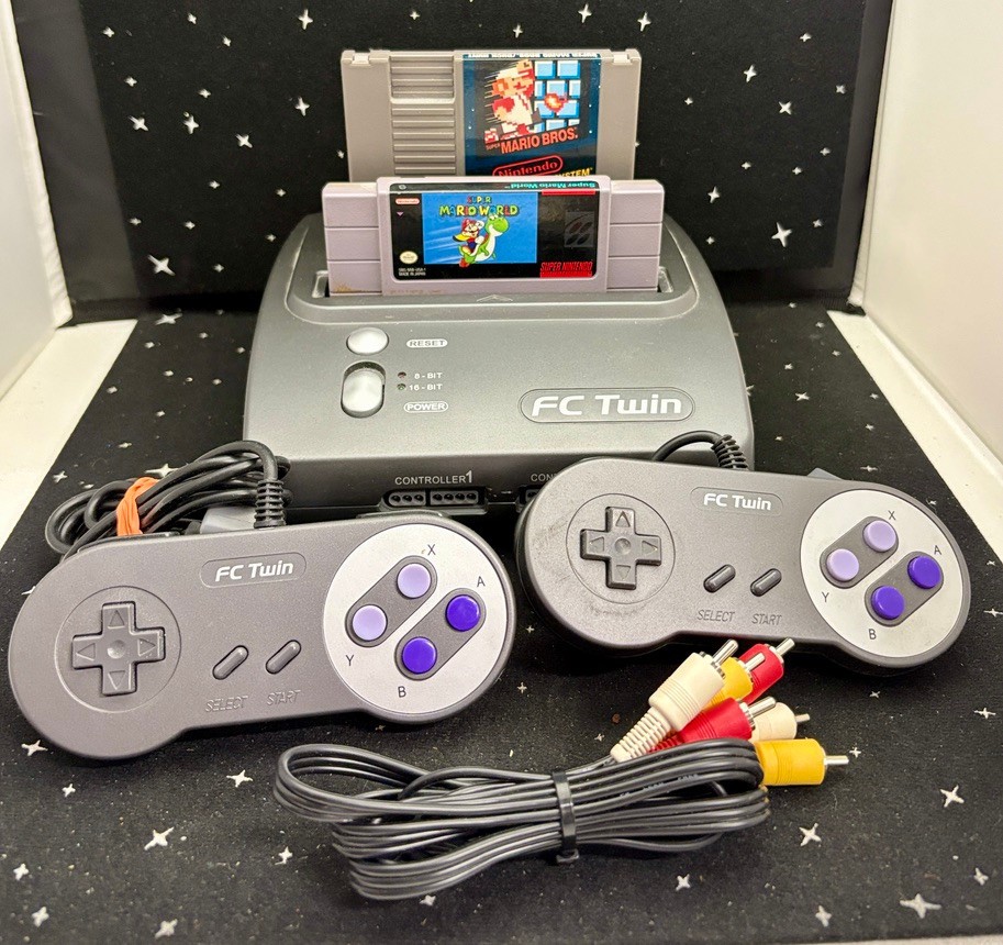 VTG FC Twin Console W/2 Controllers Plays NES & SNES 2 Games No Power Cord