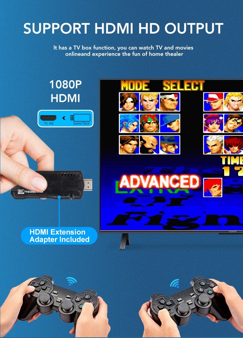 Game Stick 64G 8K HDMI Low Latency Dual Handle Portable TV Video Game Console