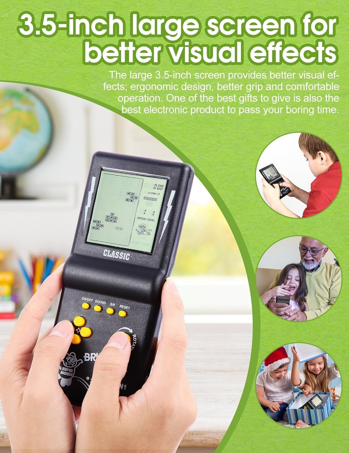 Ergonomic 3.5-Inch Retro Gaming Console with 23 Classic Games & Adjustable Speed