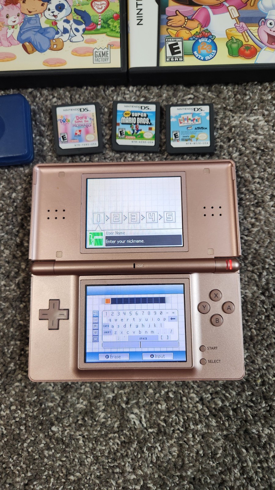 Nintendo DS Lite Metallic Rose Pink Console Bundle Hello Kitty Bag & 11 Games