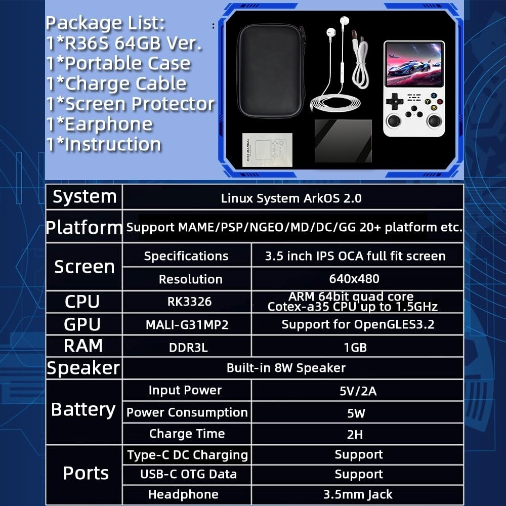 Console, Retro Gaming 3.5-inch Screen, Built-in Rechargeable Battery, Portable