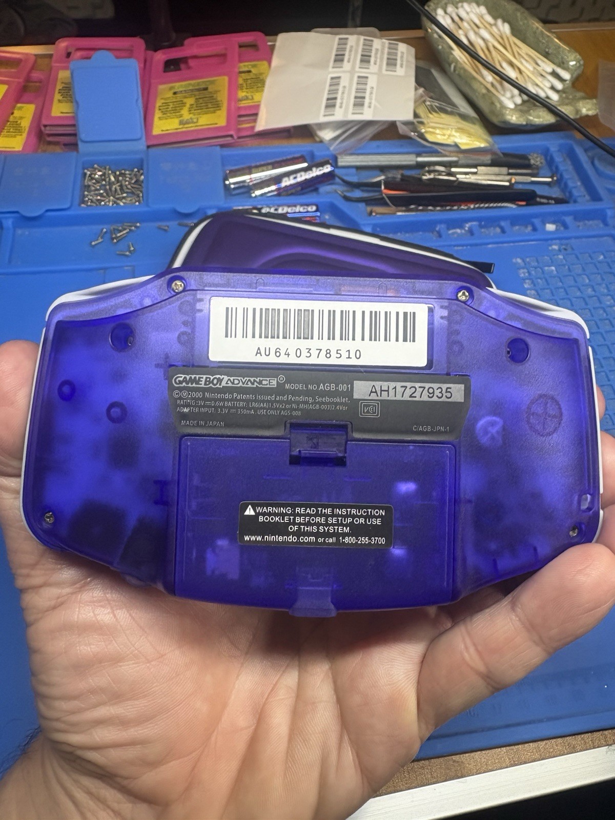 Purple Transparent Gameboy Advance Backlit IPS GBA Nintendo V5 Case 1800 mah