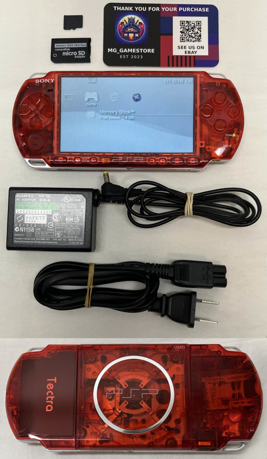 PSP3000 Clear Red / IPS Screen / Battery / Sony Charger / Region Free / 32GB