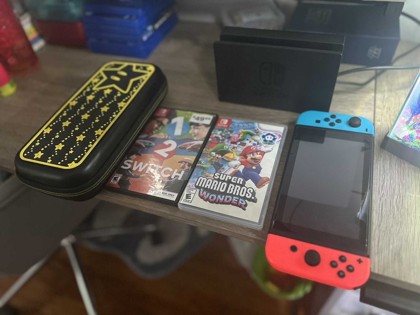 Nintendo Switch HAC-001(-01) with Blue and Red Joy-Con Controllers and Mario…