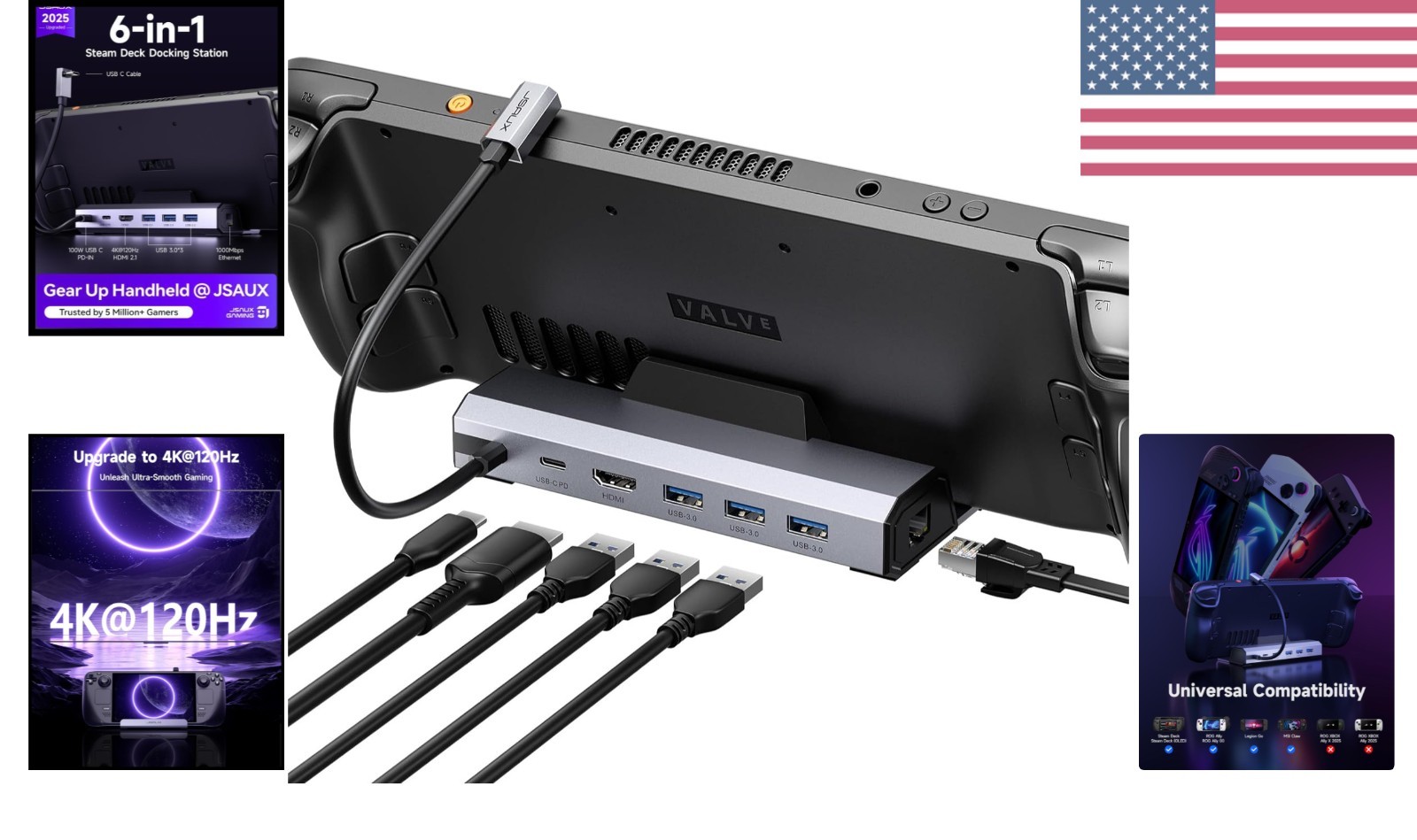 Compact 6-in-1 Dock: 4K@120Hz HDMI & Gigabit Ethernet for Seamless Gaming