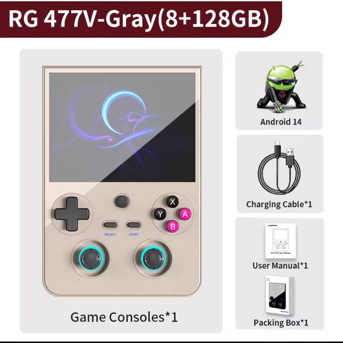NEW Anbernic RG 477V 8GB RAM 128GB Retro Gray – No SD Card – SHIPS FROM US