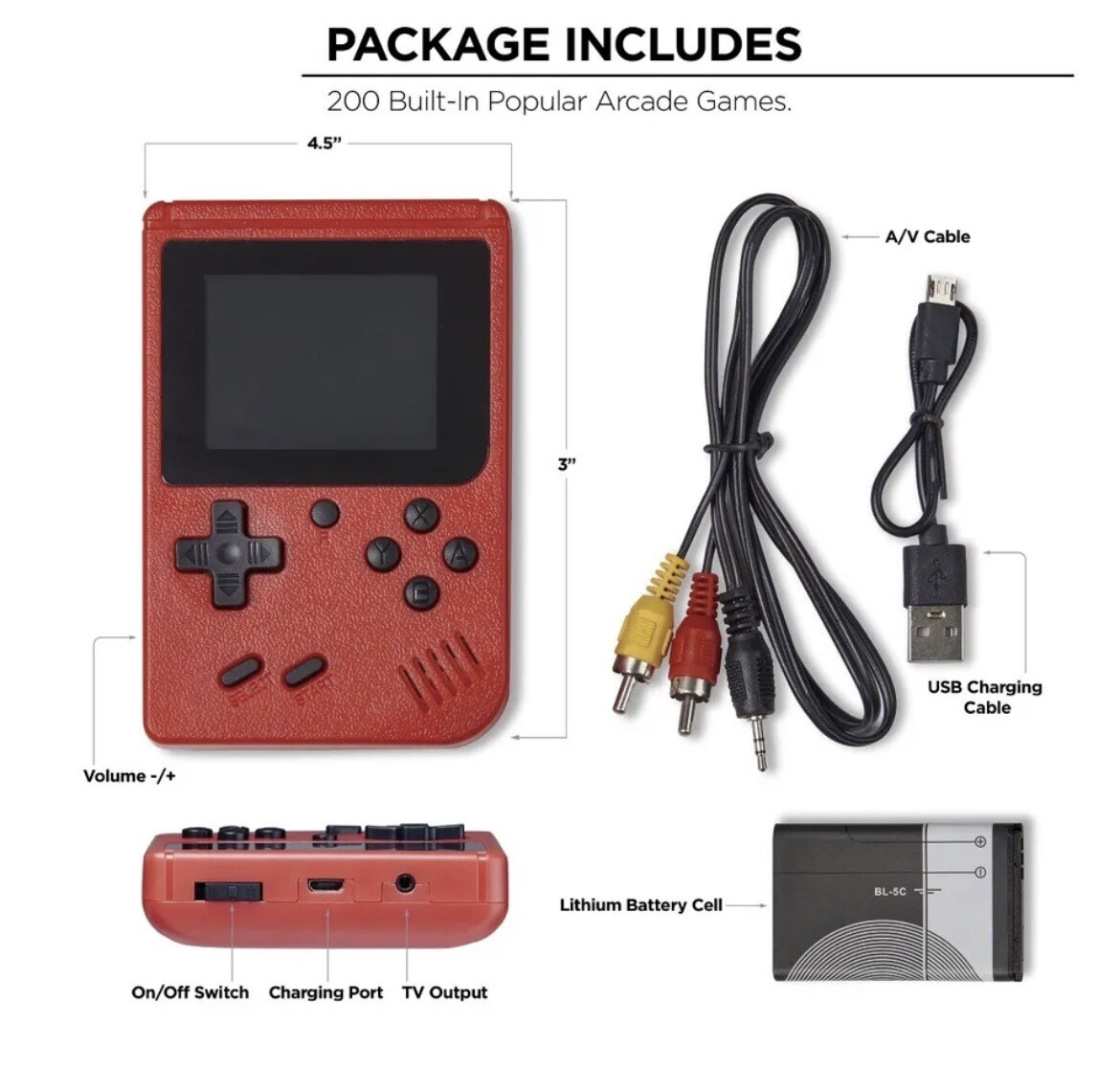 Merkury Innovations Arcade Fun Portable Gaming Console, 200 Games Rechargable