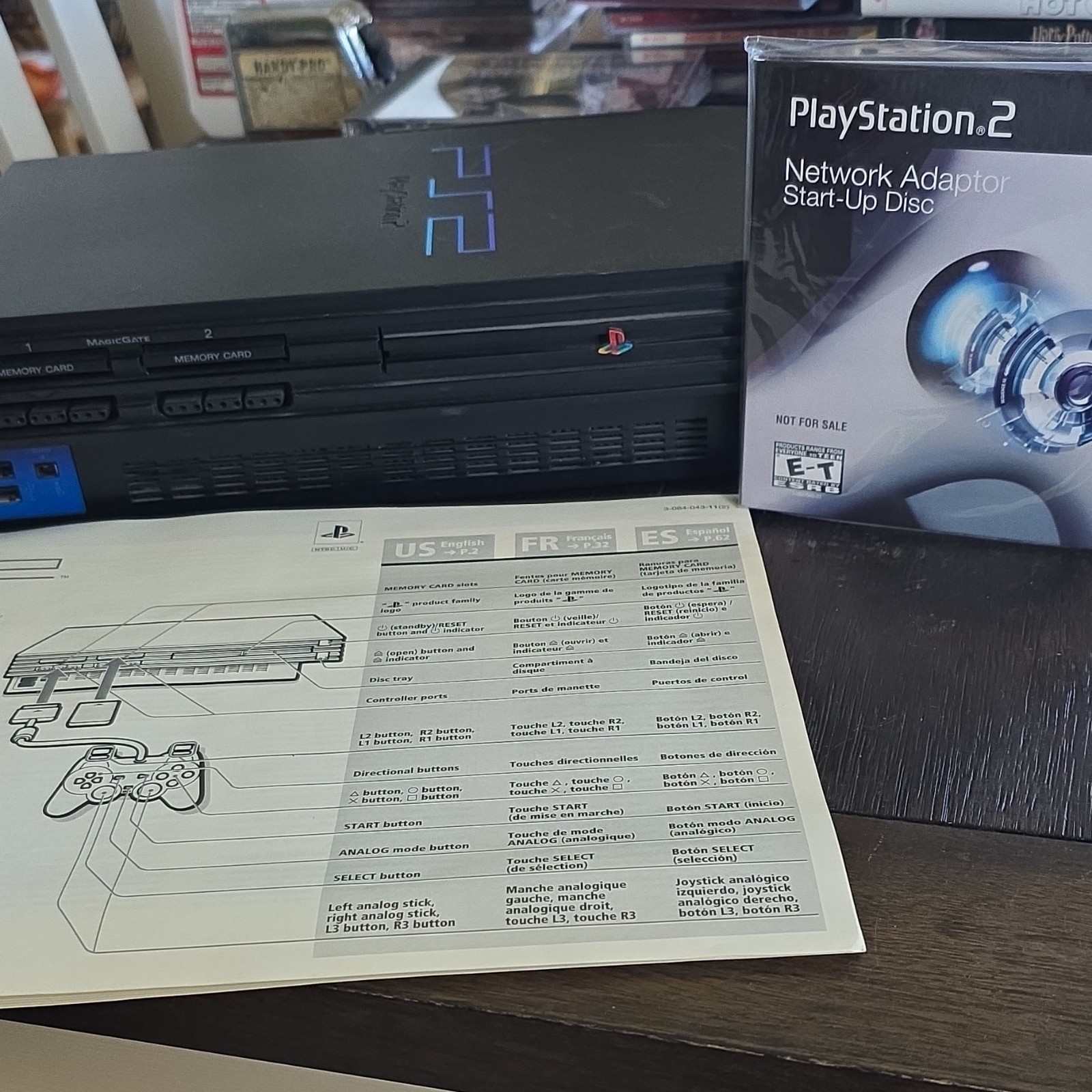 UNTESTED Sony PlayStation 2 Console w/ Network Adaptor Disc, Manual