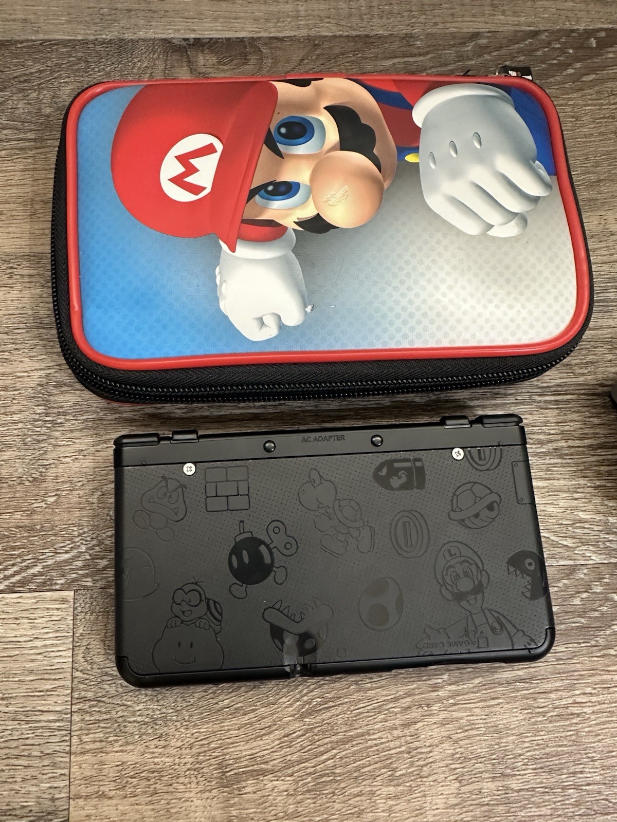 New Nintendo 3DS Black Mario Friday Console With Charger And Case No Stylus