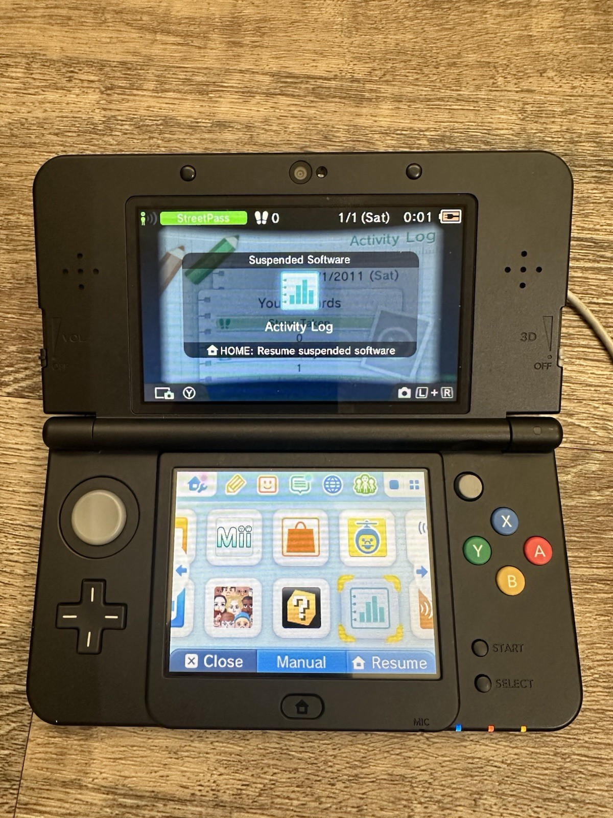 New Nintendo 3DS Black Mario Friday Console With Charger And Case No Stylus