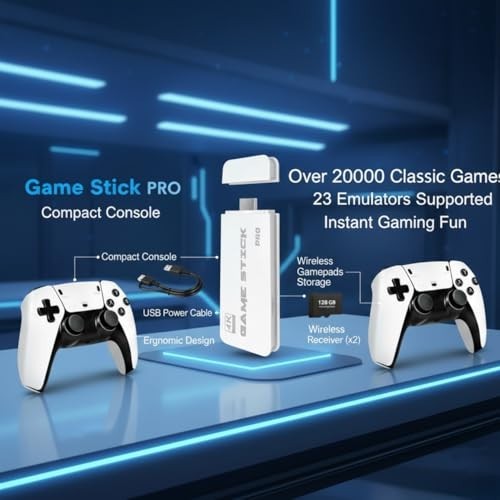 Retro Wireless Gaming Console 2026 – 128GB, 23 Emulators, 20,000+ Games, 4K HDMI