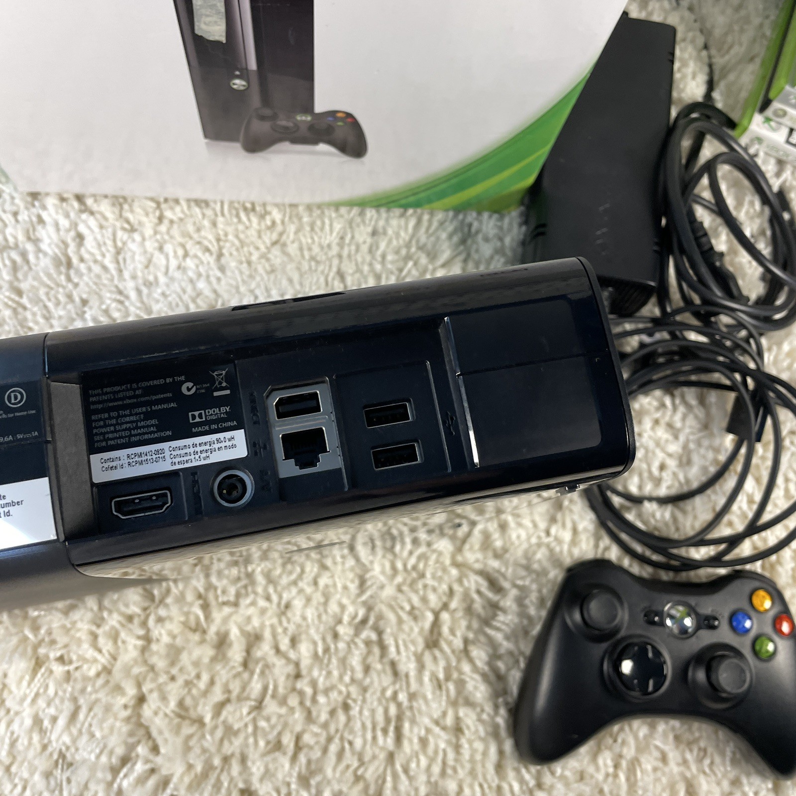 Microsoft Xbox 360 E 4GB Black Console 5 Games Complete in Box CIB Tested
