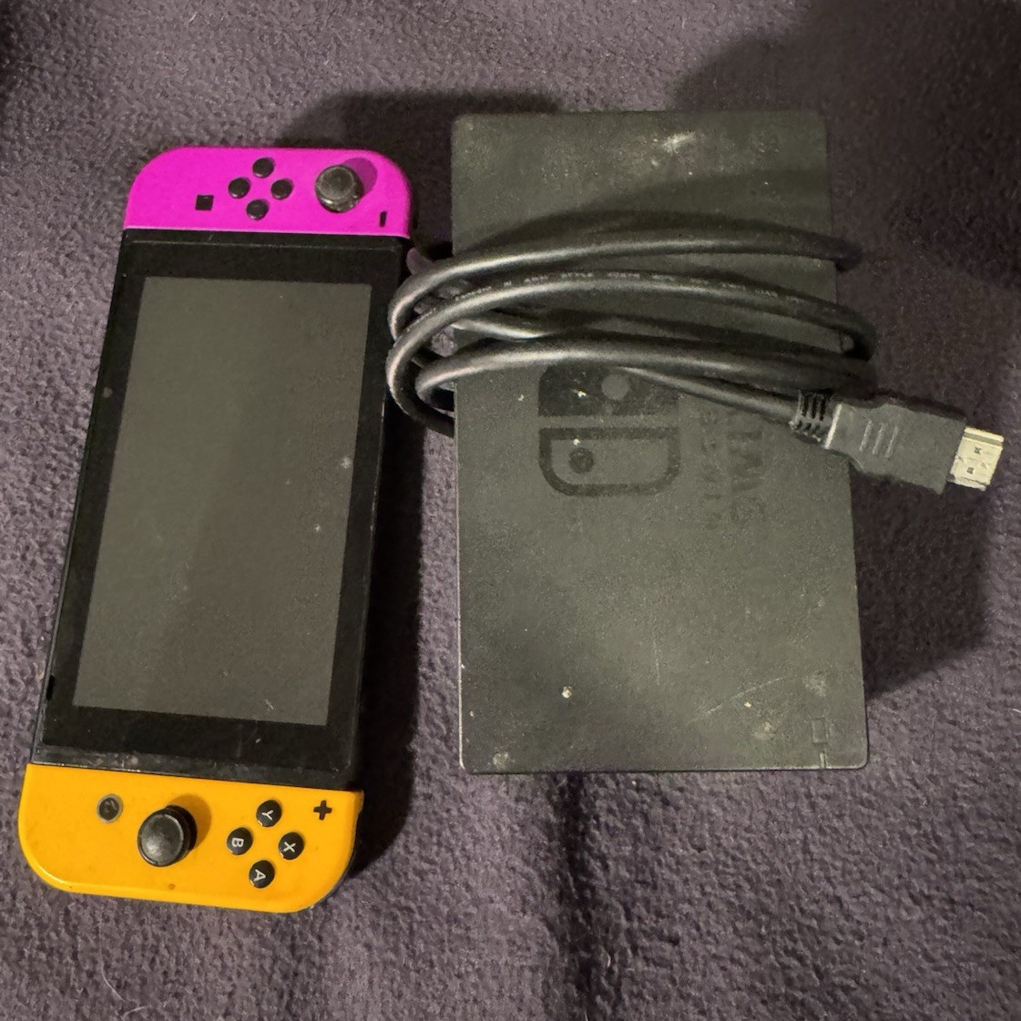 Nintendo Switch Console Black w/ Pink & Yellow Joy-Con Controllers, USB-A Cable