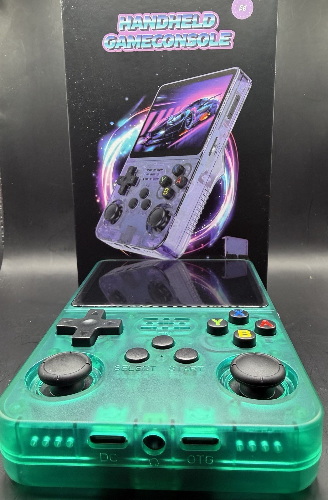 R36S Handheld Game Console 64GB Transparent Green Rechargeable New Open Box