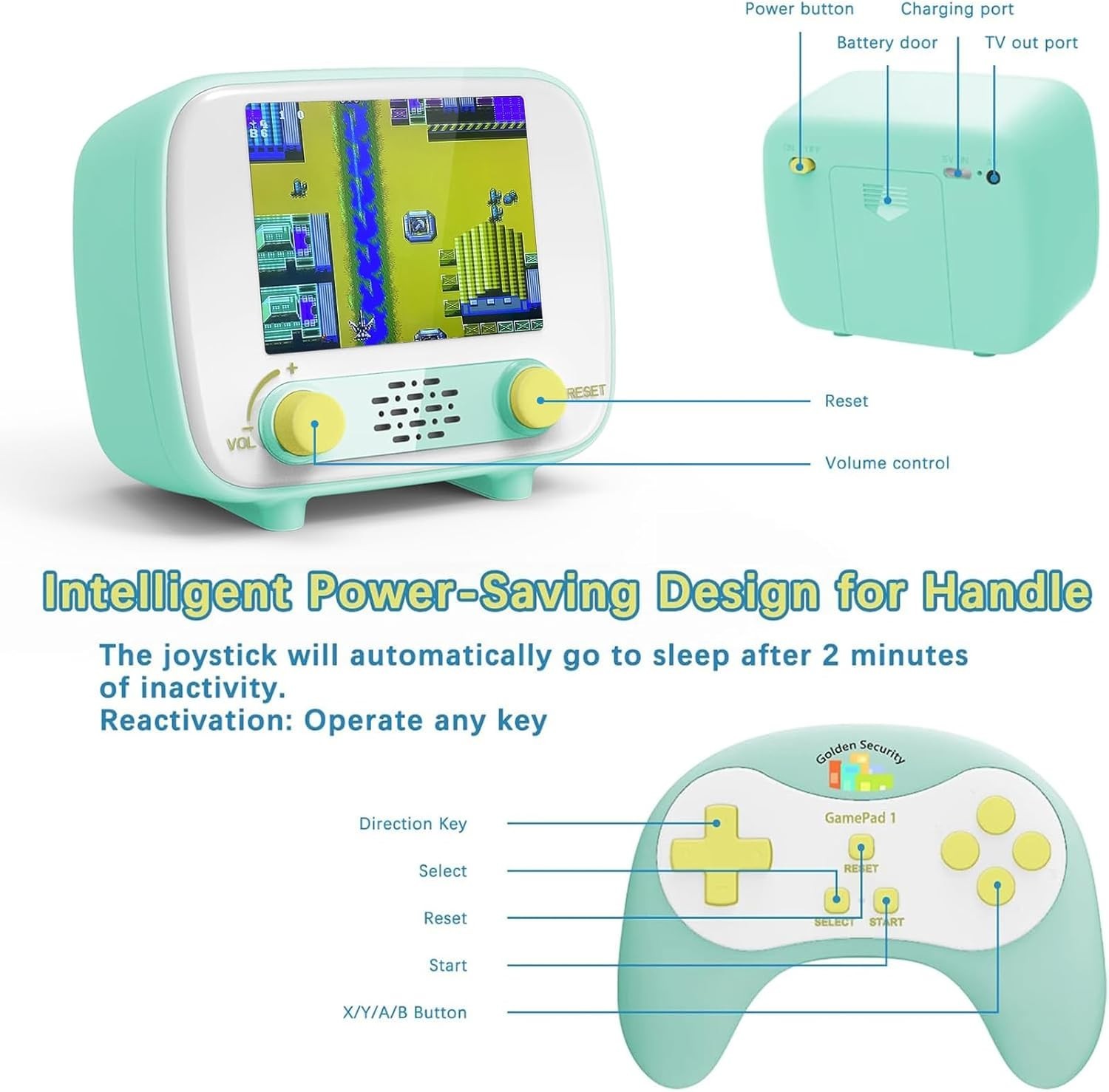 Rechargeable Retro Handheld Console with TV Connection – 2 Controllers Included